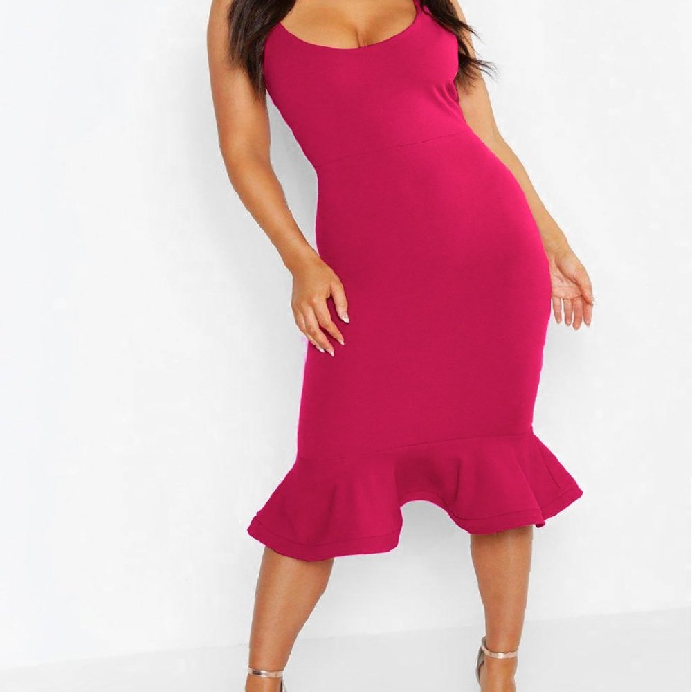 Plus Size Magenta Peplum Hem Midi dress